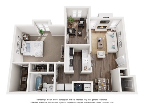 a 1 bedroom floorplan is shown in this illustration